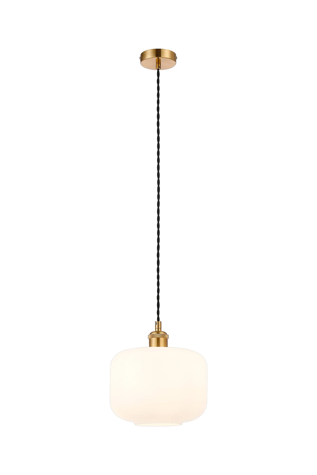 Cawdor Single Pendant, 1 Light E27, Gilt Bronze/Black/Opal Pumpkin Glass DK1141  Deco Cawdor